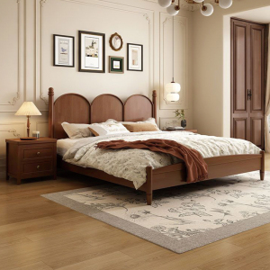 欧梵森 床 复古风轻奢橡胶木床实木床双人床1.8米床1.5m床现代简约卧室主卧大床现代婚床实木家具床 实木床【多色可选拍下备注】 1.5米*2米框架结构