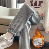 [1.5折价69元叠加优惠券]唐狮女加绒时尚侧边分割线哈伦裤春秋季加绒保暖休闲长裤卫裤女运动裤