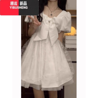 YIBUSHENG法式白色蝴蝶结连衣裙女季高级感气质仙女蓬蓬裙收腰小个子短裙