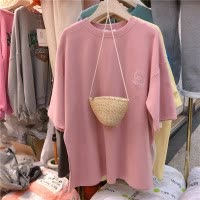 笑脸刺绣夏季韩版新款短袖T恤女宽松打底衫上衣韩国女装