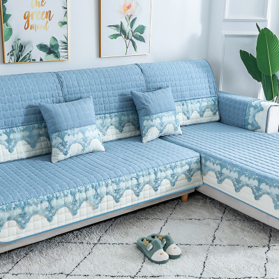 家柏饰(CORATED)四季通用防滑沙发垫坐垫子布艺全包萬能沙发套罩沙发盖布沙发巾 清婉浅蓝灰 110*210cm
