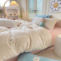 ins冬季加厚泰迪绒色毛巾绣圣诞树牛奶绒四件套珊瑚绒1.5m1.8米