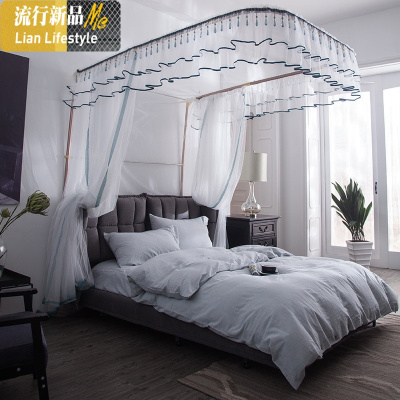 u型轨道导轨蚊帐1.8m米床双人家用加密加厚2.2米宫廷公主风三开 三维工匠