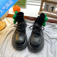 SUNTEK松糕厚底小皮鞋女2023秋季新款黑色英伦风圆头系带百搭玛丽珍单鞋