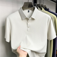 80支亚麻蚕丝无痕短袖男T恤2026夏季新款翻领冰丝凉感polo衫男款