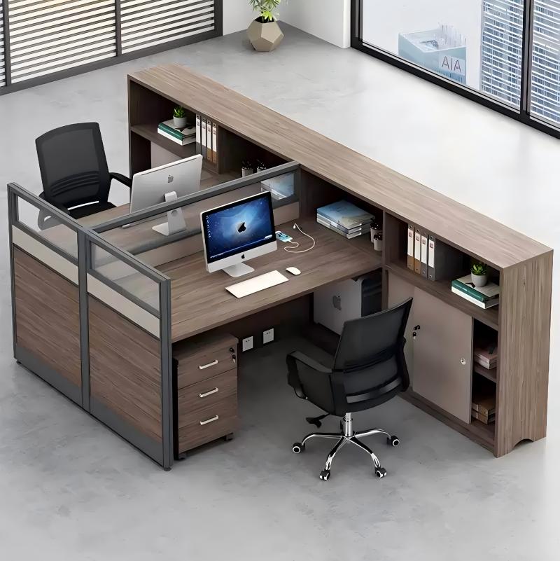 易企采 双人位含柜不含椅 屏风工位员工财务职员办公桌280*155*110CM 单位:套