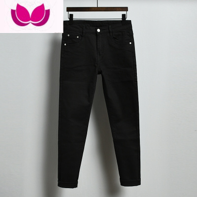 七斓黑色牛仔裤男韩版修身纯色高端百搭九分裤潮牌青年弹力小脚裤