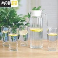 三维工匠家用冷水壶凉开水玻璃水壶凉水壶套装大容量凉水杯扎壶耐热茶壶 1竖纹壶+4高四方杯