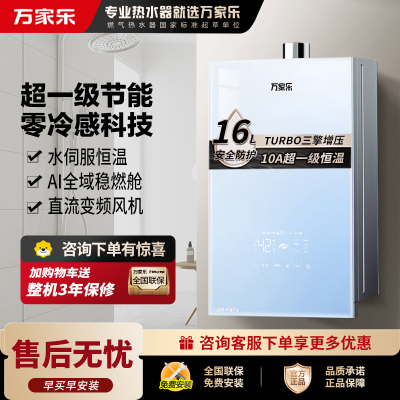 万家乐零冷感燃气热水器16R9 MAX(F)三擎增压10A一级恒温一级节能电辅防冻 16升天然气