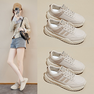 秋季新款透气ins潮韩版皮面鞋女学生街拍跑步运动休闲鞋