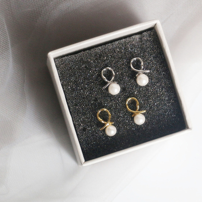 日韩S925纯银耳钉气质百搭简约打结贝珠女耳钉学生银耳饰冷淡风送女朋友老婆情人节七夕生日礼物