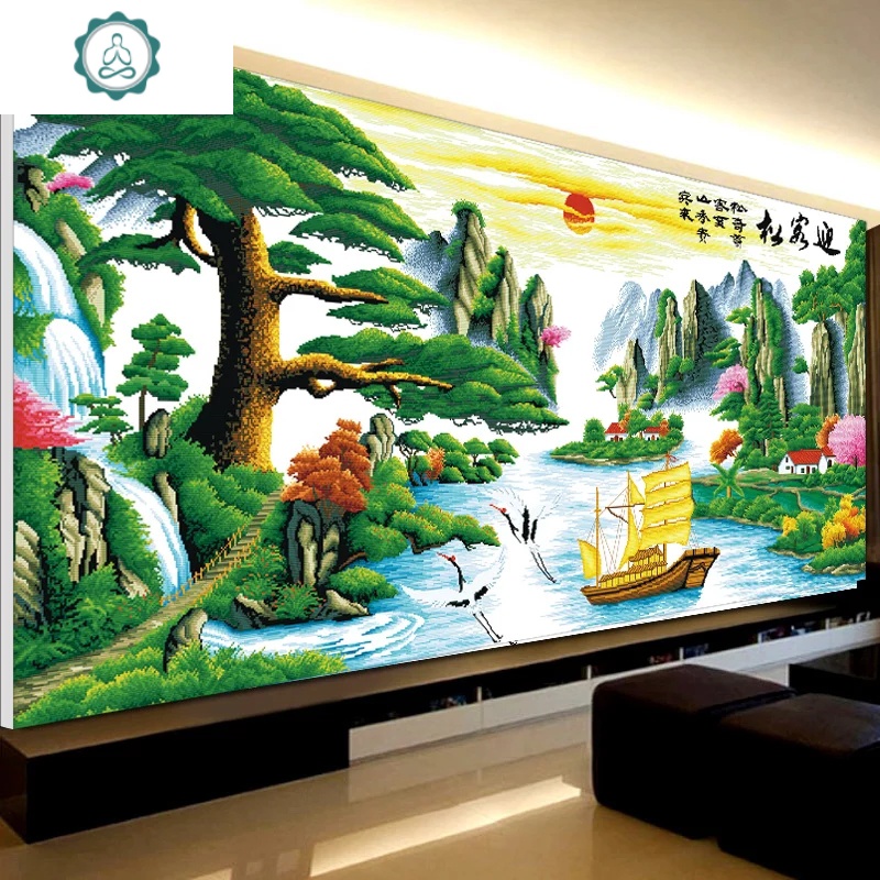 迎客松十字绣2019新款线绣客厅家用大幅大气2020十字绣自己绣手工 封