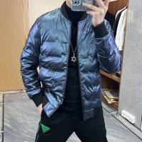 冬季新款亮面羽绒服男上衣外套蓝色保暖白鸭绒时尚防风上衣男