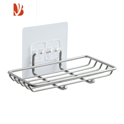 三维工匠304不锈钢免打孔沥水肥皂盒卫生间双层家用浴室大号壁挂式香皂架 透明贴1个装