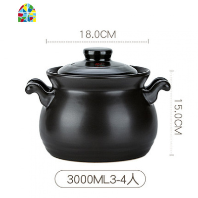 大容量砂锅汤锅煲可高温明火炖锅煮粥煲陶瓷沙锅燃气土锅家用 FENGHOU 纯黑日式风格4000m4-6人