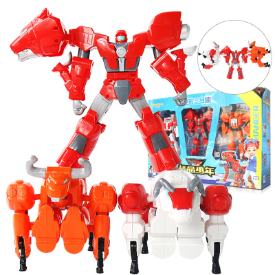 猪猪侠核晶少年玩具男孩合体变身战兽手表变形机器人夺晶合体战兽机甲全套变身战兽3合体A款-狮子+牛+羊