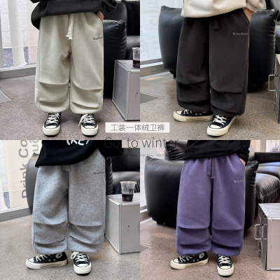 童酷儿童冬款湖州织里童装宝宝休闲裤字母印花加厚男童卫裤潮