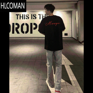 HLCOMAN潮流百搭美式高街复古T恤男夏季正肩宽松短袖半袖上衣男