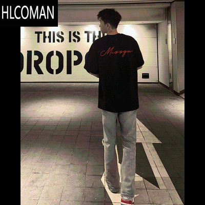 HLCOMAN潮流百搭美式高街复古T恤男夏季正肩宽松短袖半袖上衣男