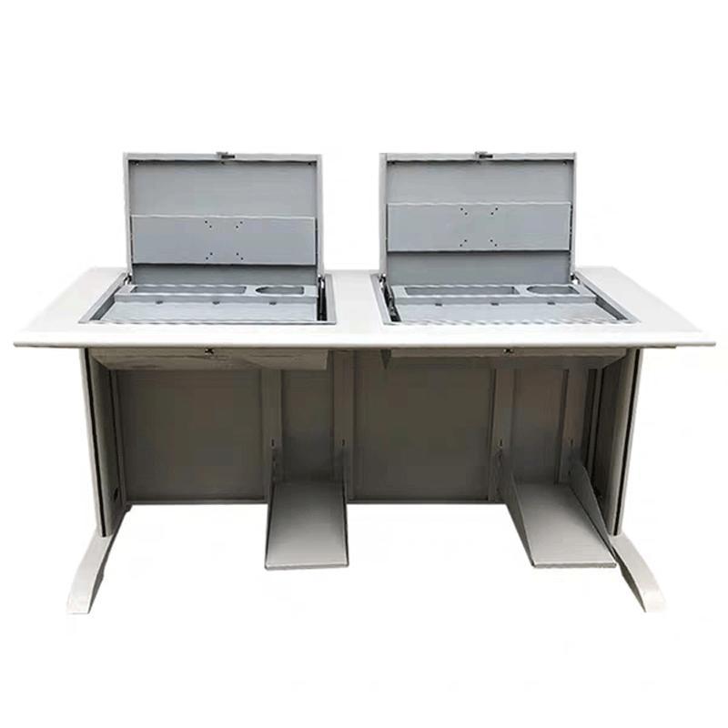 三能 办公家具多媒体室电脑桌双位箱体钢木翻转电脑桌简约现代多媒体电脑桌电脑室桌子 椅子