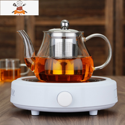 煮茶器玻璃煮茶壶小型养生壶电热茶炉加热烧水泡茶壶家用茶具套装 长嘴壶+白色电陶炉+4个带把杯 敬平