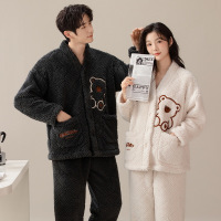 情侣睡衣女款春秋冬季珊瑚绒加厚加绒保暖一男士一女士家居服套装