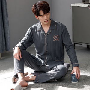 2025年新款睡衣男士秋冬款棉质宽松长袖开衫翻领高级感家居服套装