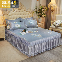 床裙冰丝席凉席三件套1.5m床夏季可水洗折叠1.8米蕾丝空调软席子 三维工匠凉席/凉枕