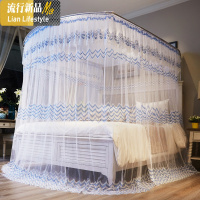 伸缩蚊帐1.8m床 1.5m家用新款u型支架落地1.2米加密2米公主风纹账 三维工匠