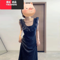 YIBUSHENG茶歇法式小飞袖连衣裙子季女装2024新款小个子气质梨形收腰长裙