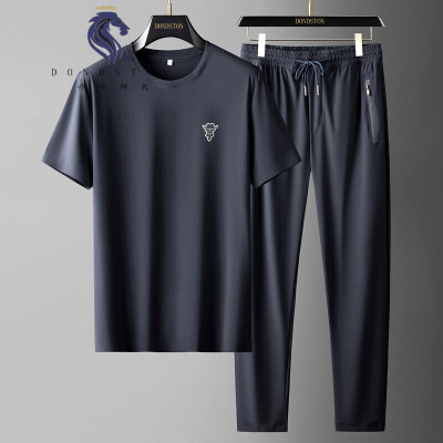 轻奢品质冰丝运动两件套休闲运动套装男士夏季新款透气丝滑舒适凉感