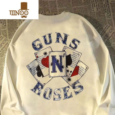 YANXU圆领卫衣男士潮牌中山长袖款加绒加厚无帽冬季上衣外套