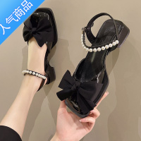 SUNTEK小众气质包头粗跟凉鞋女一字式扣带ins潮2023夏新款仙女风配裙子