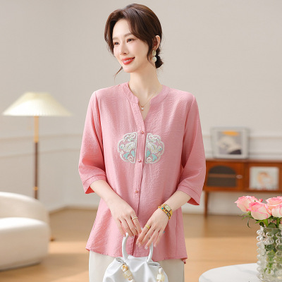 新款中年妈妈装洋气中老年女装衣服40-60岁中老年女士休闲小衫夏