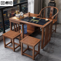 戴劲新中式旋转茶桌阳台移动功夫茶台一体泡茶桌椅组合1.2m桌1围2方凳