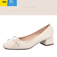 聚范法式复古单鞋女粗跟蝴蝶结仙女风浅口中跟女鞋方头玛丽珍鞋女