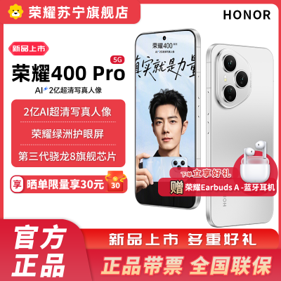 赠蓝牙耳机 荣耀400 Pro 12GB+256GB 揽月银 5G智能手机