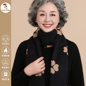 啄木鸟中老年人围巾女冬季妈妈奶奶保暖加厚围脖高档老人双面围巾