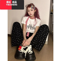 YIBUSHENG美式复古白色短袖正肩t恤女季2024新款修身小个子短款甜辣上衣