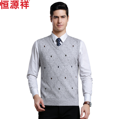 恒源祥男士羊毛马甲2020秋冬毛衣背心中年V领马甲无袖针织衫羊毛坎肩保暖