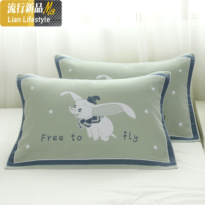 棉小飞象6层纱布枕巾棉男女情侣成人学生宿舍单人枕头巾一对 三维工匠