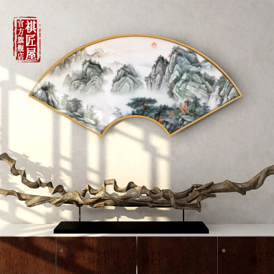 祺匠屋苏绣湘绣成品挂画轻奢扇形壁画新中式客厅画苏州手工刺绣画装饰画玄关书房过道样板房办公室山水荷花字画