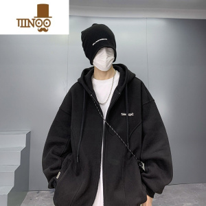 YANXU连帽开衫卫衣男士美式复古潮牌高街设计感男生小众休闲外套