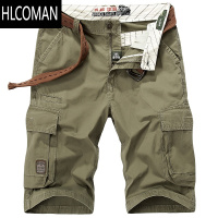 HLCOMAN夏季新款男士七分裤工装水洗短裤薄款大码直筒多口袋休闲中裤