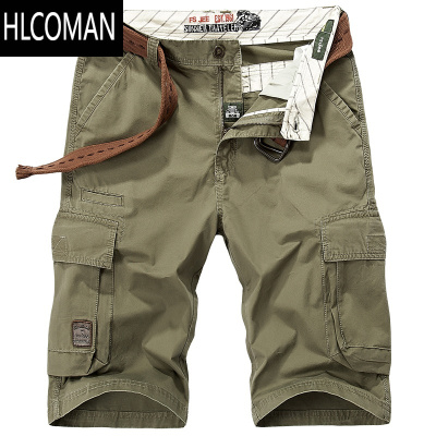 HLCOMAN夏季新款男士七分裤工装水洗短裤薄款大码直筒多口袋休闲中裤