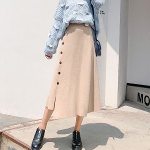 针织半身裙女春秋季2026新款高腰显瘦半裙气质a字裙中长款伞裙