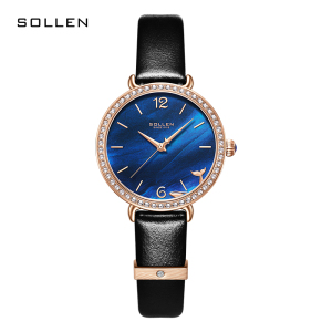 梭伦(SOLLEN)手表女士时尚商务款钢带女表潮流韩版水钻简约休闲复古精钢防水石英表 SL-422