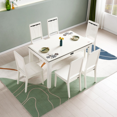 全友家居 简约现代餐桌椅组合 餐厅长方形桌子小户型饭桌人造板