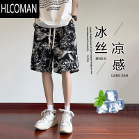 HLCOMAN水墨冰丝短裤男夏季外穿速干可下水男士沙滩裤五分大裤衩花裤子潮