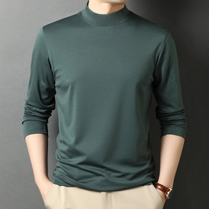 桑蚕丝长袖T恤男半高领基础款打底衫春秋季莫代尔休闲内搭秋衣潮